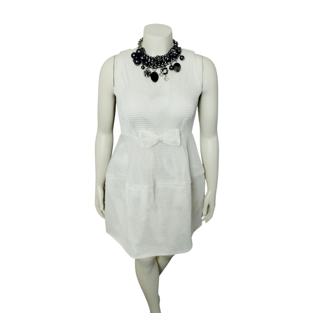 Women's Mesh Bow Open Knit Fit Flare Contemporary Modern Futuristic Dress Small